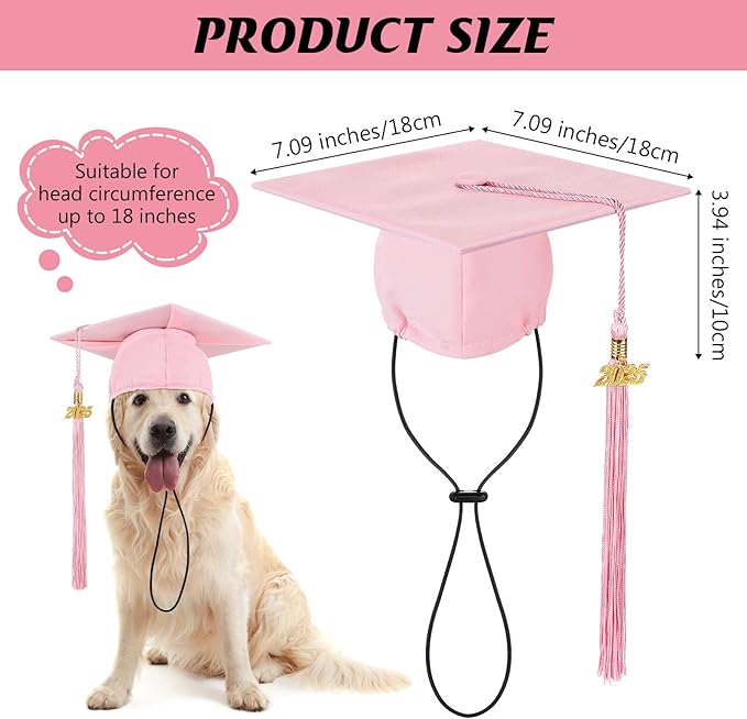 Pet Graduation Cap Small Dog Graduation Hats with 2025 Tassel Pet Graduation Costume for Dogs Cats Photo Prop Holiday Costume Accessory (Pink)