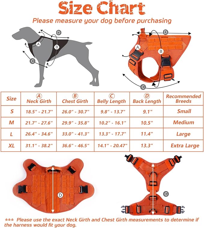 rabbitgoo Tactical Dog Harness for Large Dogs, Heavy Duty Dog Harness with Handle, No-Pull Service Dog Vest Large Breed, Adjustable Military Dog Vest Harness for Training Hunting Walking, Orange, XL