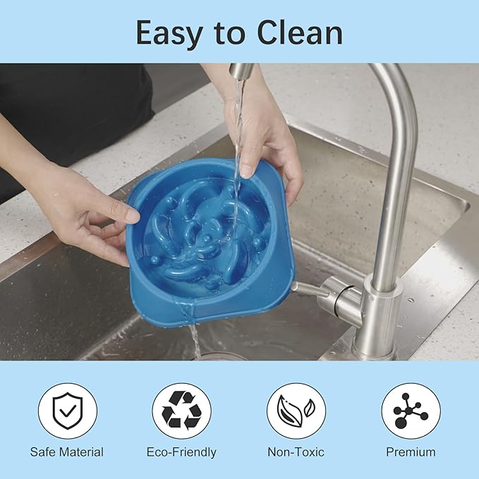 MateeyLife Slow Feeder Dog Bowls 2PCS, Anti-Choking Puzzle Dog Food Bowls, Anti-Slip Interactive Feeding Slow Down Eating, Bloat Stop Maze Dishes for Medium Large Breeds Purple&DarkBlue