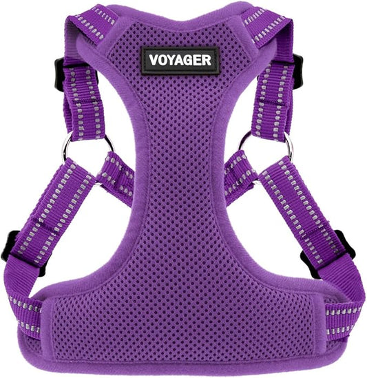 Best Pet Supplies Voyager Adjustable Dog Vest Harness Breathable No Pull Harness for Small, Medium, Large Dogs, Heavy Duty Harness for Walking, Jogging, Easy Step-in, Reflective Stripes - (Purple), S