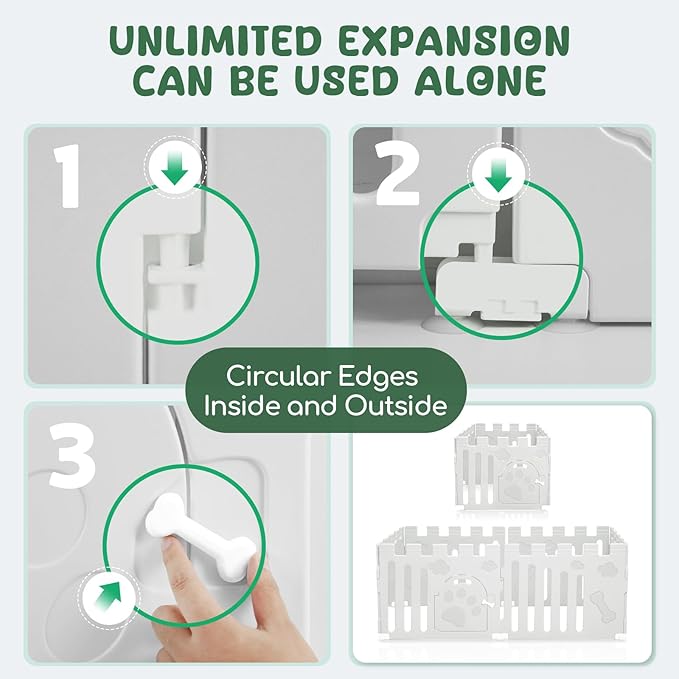 Dog Playpen with Door, 6-Panel 24" Indoor Cat Puppy Playpen, Strong Plastic Small Pet Safety Fence Dog Pen, Non-Slip and Secure Pet Gate, White