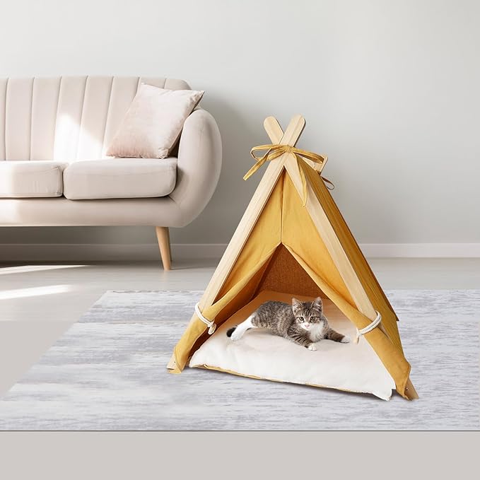 Pet Teepee with Thick Cushion, Portable Dog House Tipi Bed Pet Tents for Small Dogs Puppy and Cats, 24 * 22 in