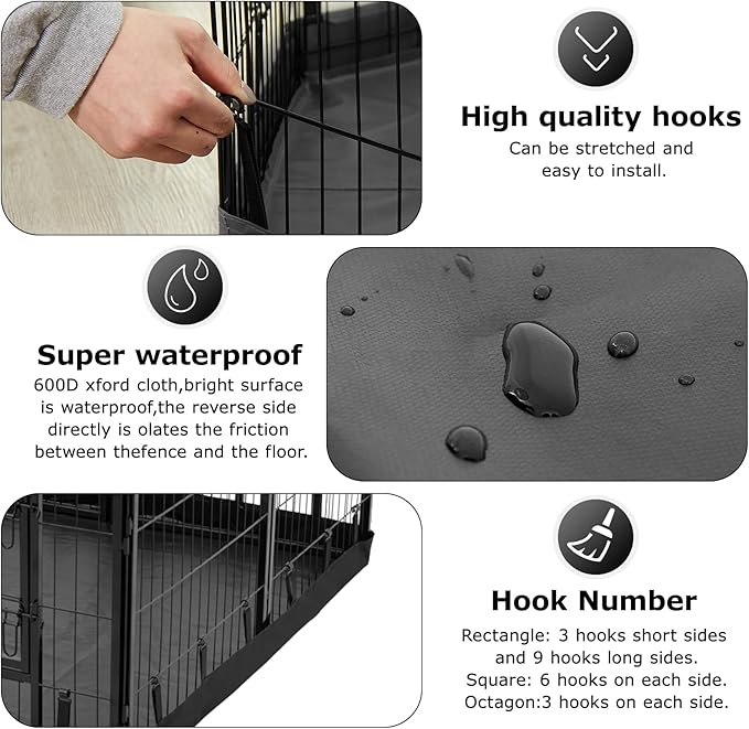 PJYuCien Rectangle Dog Playpen Bottom Pad - Fits 8 Panels 32" Width Metal Dog Pen -64"x64" Size 600D Oxford Cloth Waterproof Playpen Bottom Pad (Note: No Playpen)