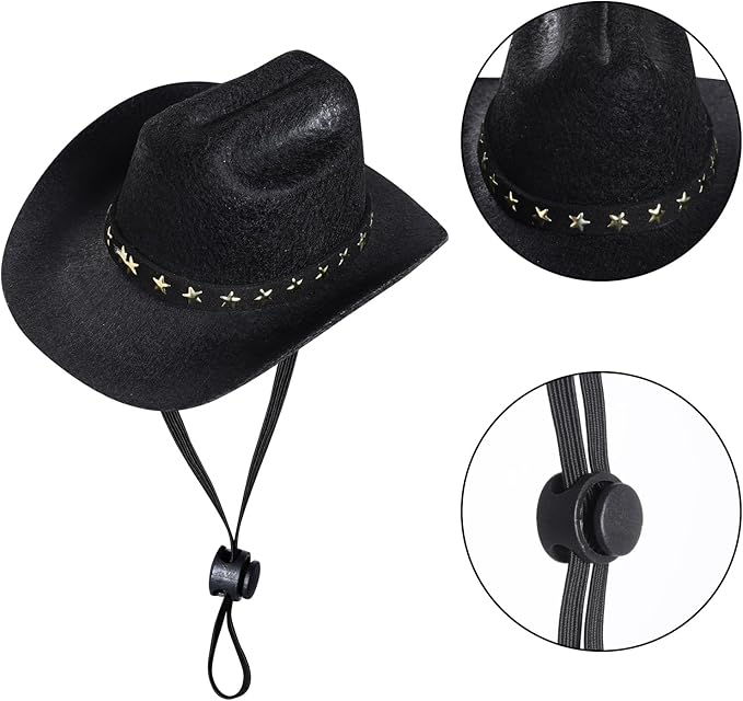 choyaxo Pet Cowboy Costume Cosplay Cap Halloween Costumes for Dogs Cat Pet Party Decoration Mini Cowboy Hat (Black, Small)