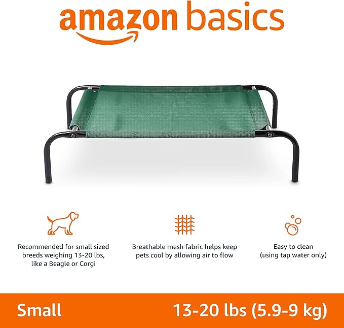Amazon Basics Cooling Elevated Pet Bed, Small (36 x 22 x 7.5 Inches), Green