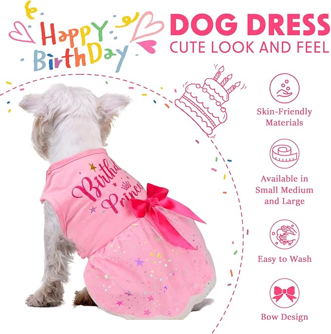 Birthday Dress With Bowknot Tulle Princess Clothes for Small Medium Large Dogs Girls Boys Cats Outfit Apparel