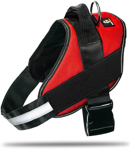 Non Pull Dog Harness with Patch Panels and Handle, Adjustable, Reflective, No Choke, Heavy Duty Easy On Service Dog Vest Harnesses for Medium Large Small Sized Dogs - Red, 2XL