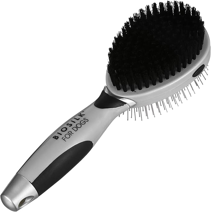 BioSilk for Dogs Double Sided Pin & Bristle Brush | Removes Mats, Tangles & Loose Hair with Minimal Effort & Comfort | Suitable for Long or Short Haired Dogs