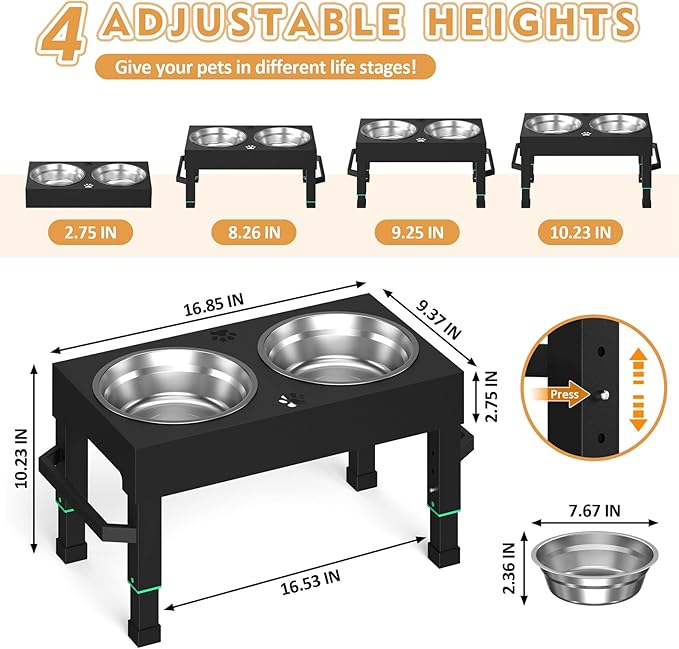 Metal Elevated Dog Bowls, Elevated Dog Bowls Large Breed, Height Adjustable Raised Dog Bowl, Dog Bowl Stand with 2 Stainless Steel Dog Food Bowls, Dog Bowls Holder for Small, Medium and Large Dog