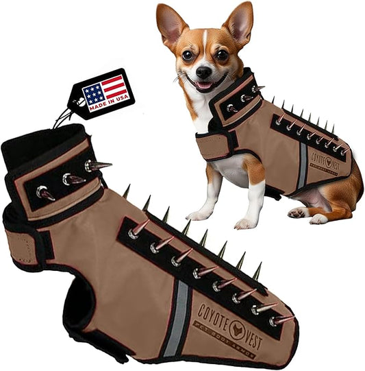 CoyoteVest SpikeVest Dog Harness Vest for Small Dogs, Reflective Dog Vest with Spikes to Shield Your pet from Coyotes, Raptor and Animal Attacks, Anti Hawk Vest, Made in USA (XS-Texas Tan)