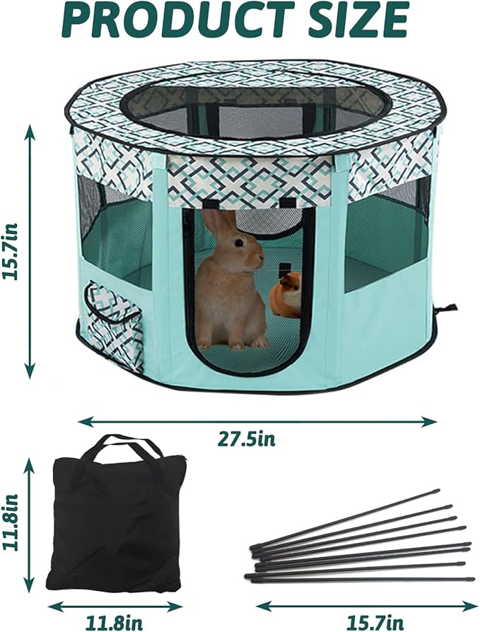BNOSDM Rabbit Playpen with Zippered Top Portable Small Pet Cage Tent Bunny Foldable Pop Up playpen Indoor Outdoor Travel Use Exercise Yard Fence for Rabbits Ferrets Cats Guinea Pigs