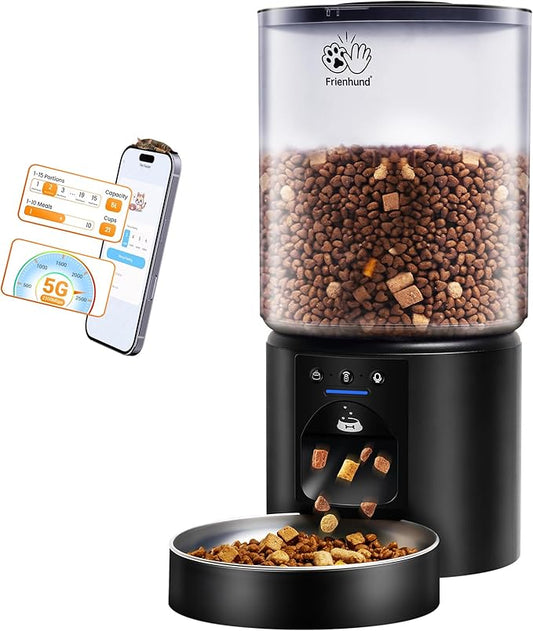 5L Automatic Cat Feeder with Sealed Outlet: 5G WiFi Automatic Dog Feeder with Large Pet Food Storage Container, Auto Cat Food Dispenser for Multiple Pets, Detachable for Easy Clean - 21 Cup
