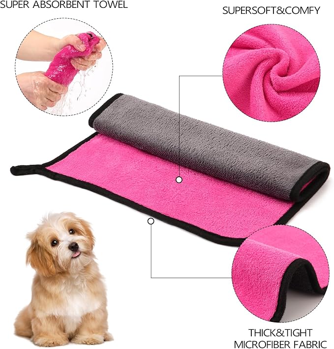 7PCS Pet Grooming Bath Brush Set Dog Shampoo Brush Dog Shower Scrubber Self Cleaning Slicker Brush for Short-haired pet Wash Towel