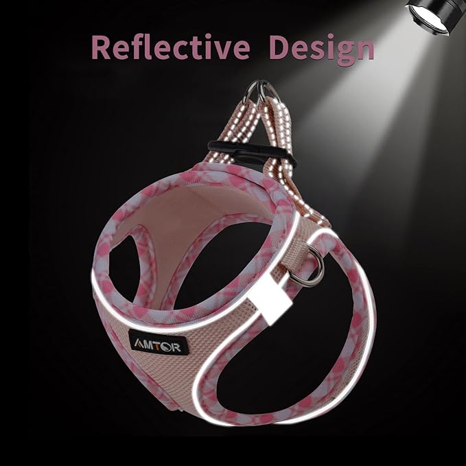 AMTOR Small Dog Harness with Leash Set, No Escape Easy Walk Puppy Harnesses for Training Walking, Step-in Reflective Soft Dogs Vest for XS S Medium Extra-Small Large Sized Dog(Pink,XL)
