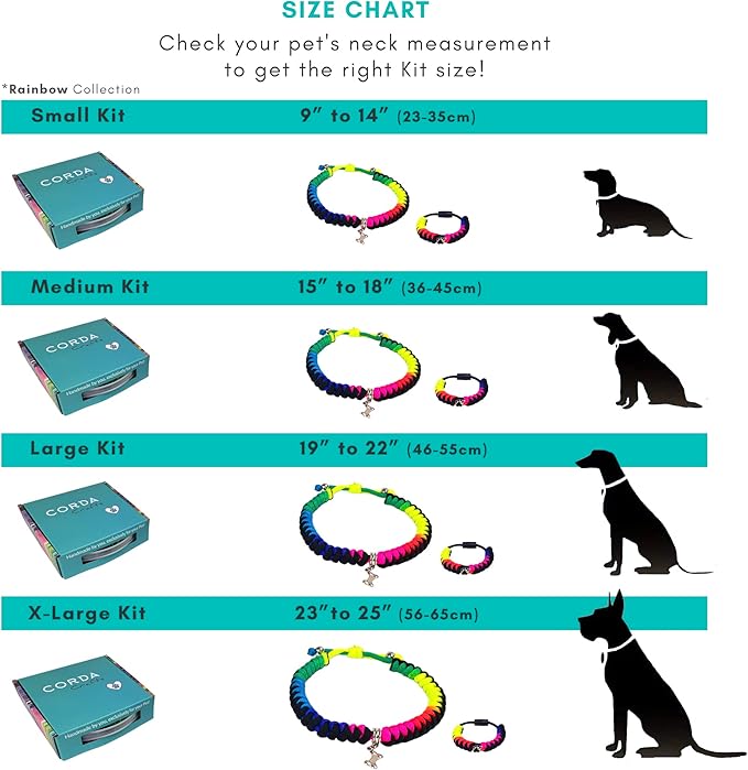 Paracord Kit - Complete Accessories for Making Necklace Dog and Owner Matching Bracelet - Easy Video Tutorial - Waterproof Pet ID Tag Clip Included - Medium Dog, Rainbow