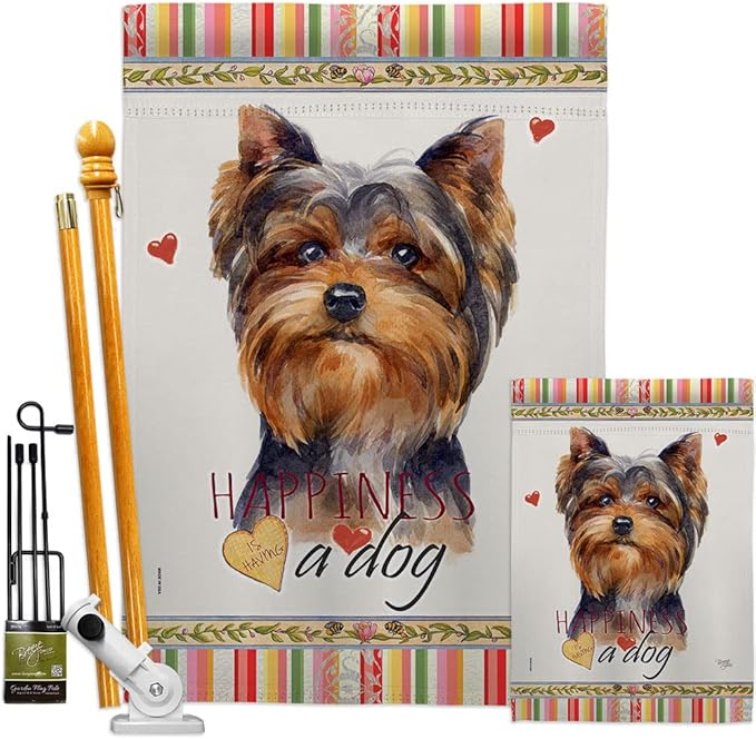 Breeze Decor Torkshire Terrier Happiness Garden House Flag-Kit Dog Puppy Spoiled Paw Canine Fur Pet Nature Farm Animal Creature Decoration Banner Small Yard Gift Double-Sided, Made in USA