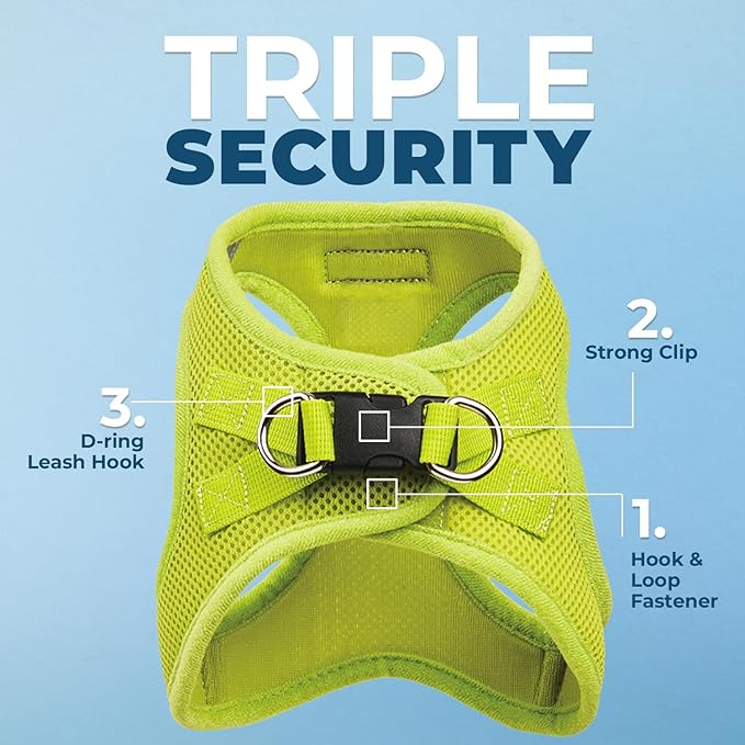 Voyager Step-in Air Dog Harness - All Weather Mesh, Reflective, No Pull Harness for Small, Medium Dogs, Cats - Secure with Hook & Loop Fastener, Buckle, Double D-Rings - Lime Green, XXXS