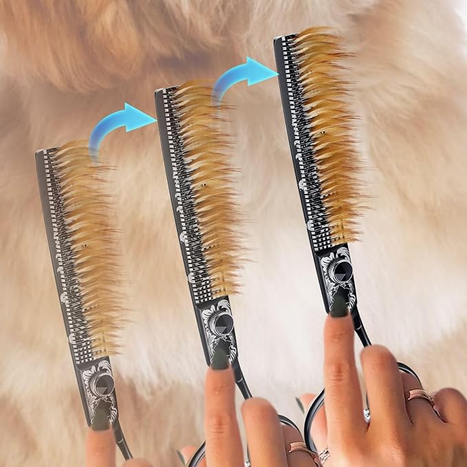 JASON 8 Inch Dog Thinning Scissors Ergonomic Pets Grooming Thinner Blender Shears Cat Trimming Texturizing with Offset Handle, Stainless Steel, Light Weight, Sharp, Safe, Comfortable