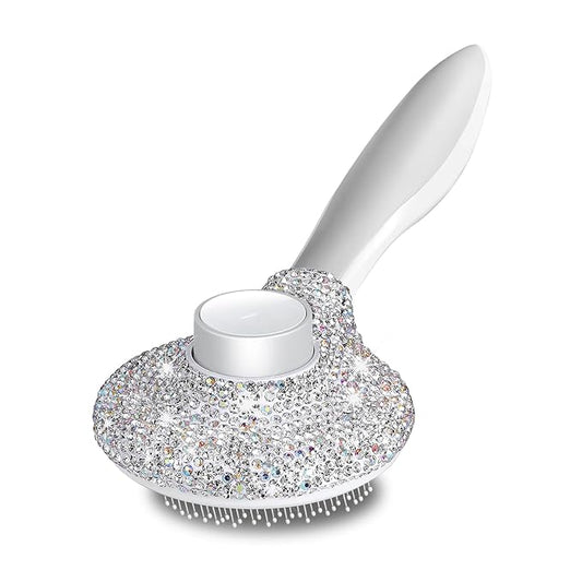 Bling Self Cleaning Slicker Brush for Dogs & Cats, Grooming Brushes for Long Short Haired Pets,Dog Brush for Shedding, Skin Friendly Deshedding Brush, Inlay Rhinestone Cat Brush,Rake, Comb