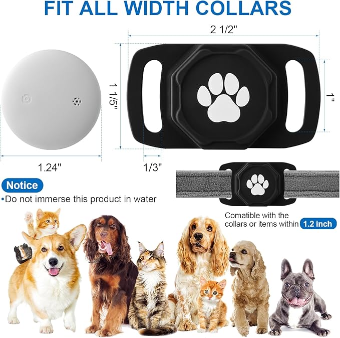 Smart Pet Tracker for Collar - Dog Tracker Pet Location Tracker with Holder, No Monthly Fee, Compatible with Apple Airtag Find My (iOS Only), Anti-Lost Tracking Device for Pets, Luggage, Bag Straps