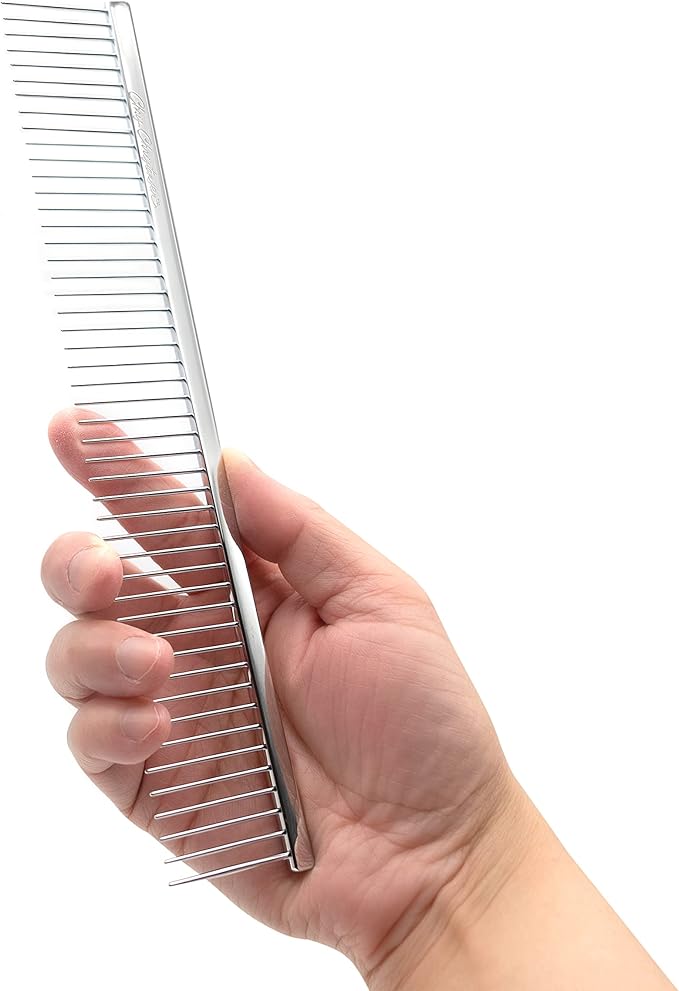 Chris Christensen 9in Coarse Poodle Butter Comb, Groom Like a Professional, Rounded Corners Prevent Friction and Breakage, Solid Brass Spin with Steel Teeth, Chrome Finish