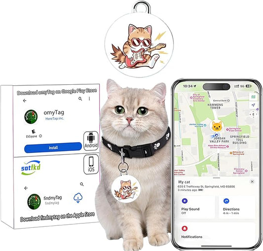 Cat Tracker-Airtag Cat Collar-GPS Tracker for Cats-Android Airtag-Pet Tracker| Android and iOS Universal | No Monthly Fee | No Charging Required | Waterproof | Works with Any Collar