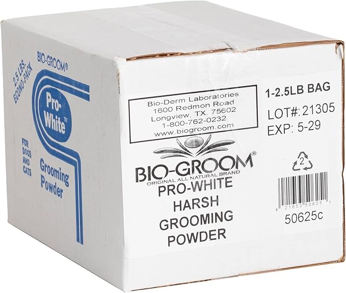 Bio-Groom Pro-White Dog Grooming Powder - Harsh Coat Defense, Dog Bathing Supplies, Puppy Wash, Cat & Dog Grooming Supplies, Cruelty-Free, Made in USA, Dog Powder for Odor - 2.5 lb Box