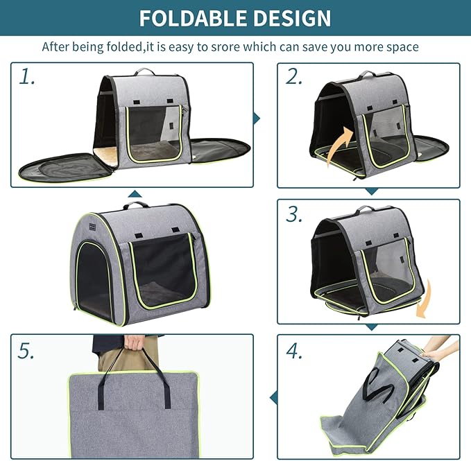 PETSFIT Collapsible Dog Crate, Dog Crate Travel - 35.5 Inch Lightweight, Roomy, Easy to Set Up, Sturdy Portable Dog Kennel with Thick Mat, Grey