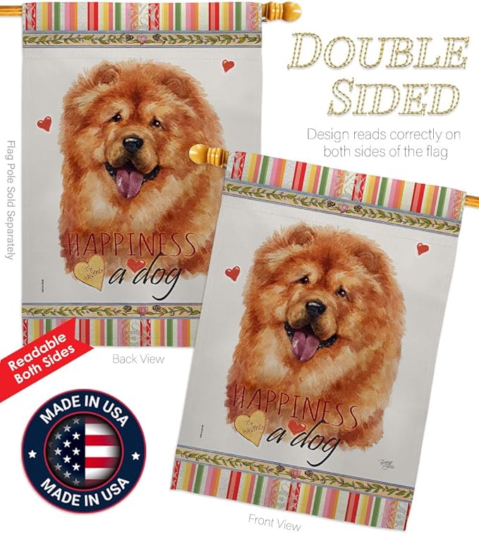 Breeze Decor Chow Happiness Garden House Flag Set Dog Puppy Spoiled Paw Canine Fur Pet Nature Farm Animal Creature Decoration Banner Small Yard Gift Double-Sided, Made in USA