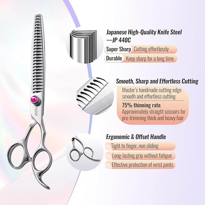 Chunkers Dog Grooming Scissors 7.0 in Professional Thinning Shears for Dogs Pet Grooming Scissors Chunkers Shears Dog Grooming Japan 440C 70% Thinning Rate 18 Teeth(7.0'',Chunkers)