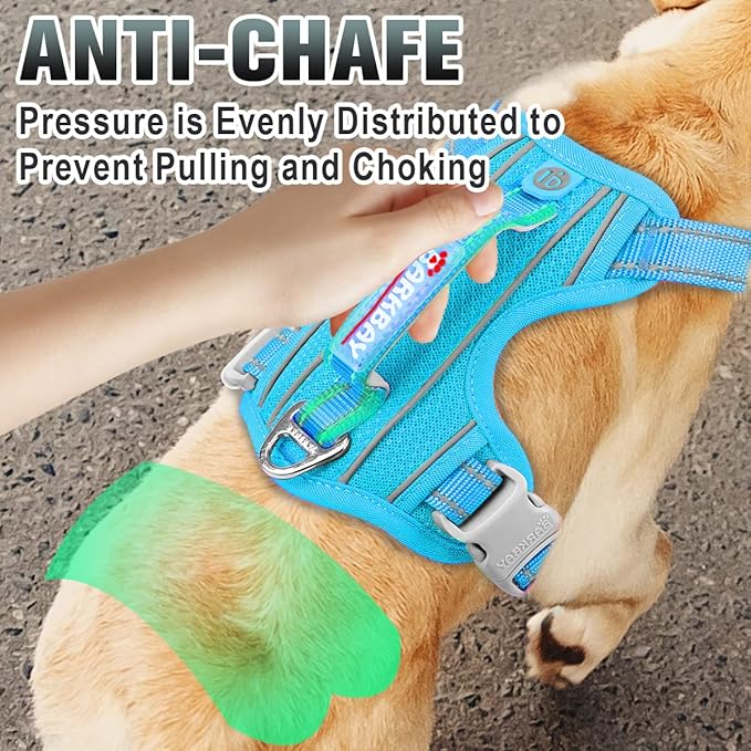 BARKBAY No Pull Dog Harness Large Reflective Dog Harness with Front Clip and Easy Control Handle for Walking Training Running with ID tag Pocket(Blue,XL)