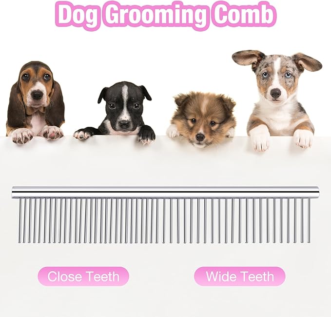 Dog Grooming Scissors Kit with Safety Round Tips, 3 in 1 Professional Dog Grooming Scissors, 4CR Stainless Steel Pet Grooming Shears for Dog, Cat,Sharp and Durable, Pink