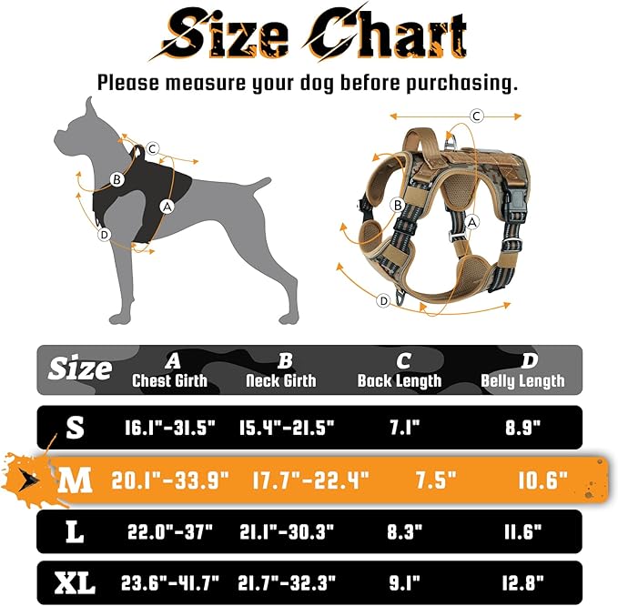 rabbitgoo Dog Harness Medium Sized No Pull, Tactical Service Dog Vest with Molle and Control Handle, Adjustable and Reflective Military Pet Harness for Easy Walking and Training, Desert camo, M