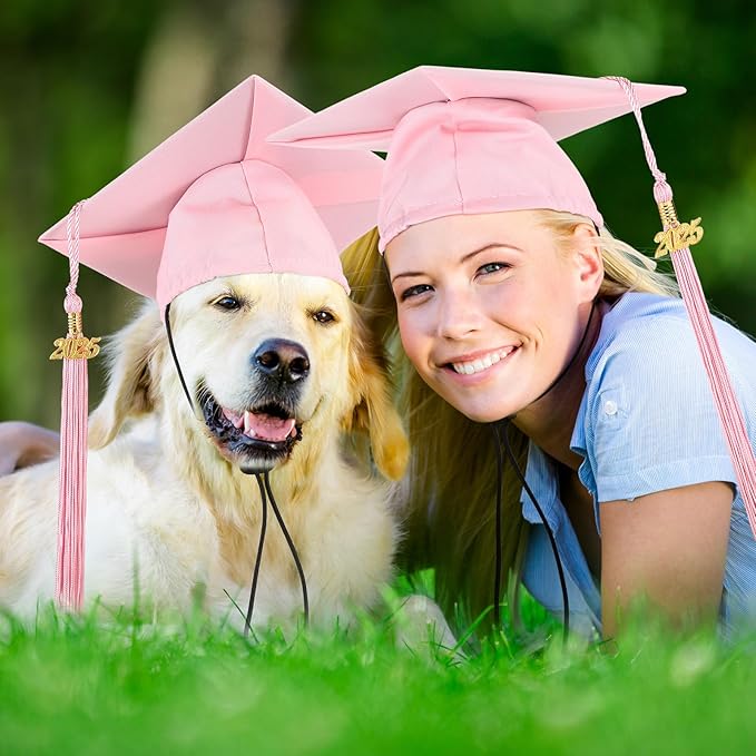 Pet Graduation Cap Small Dog Graduation Hats with 2025 Tassel Pet Graduation Costume for Dogs Cats Photo Prop Holiday Costume Accessory (Pink)