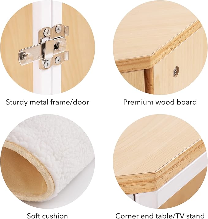 MEWOO Corner Dog Crate Furniture with Cushion, Wooden Dog Kennel End Table, Doghouse, Pet Crate for Indoor Use, Dog Cages for Small Medium Dogs Indoor