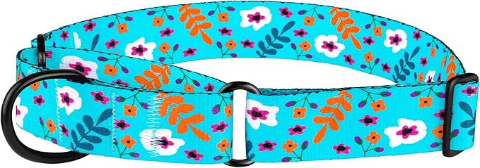 CollarDirect Martingale Collars for Dogs Heavy Duty Floral Pattern Female Safety Nylon Training Wide Collar Flower Design Large Medium (M, Neck Size 12"-17", Navy Blue)