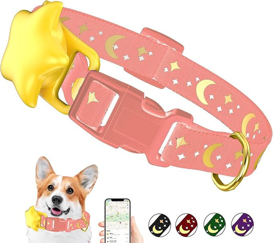 Airtag Dog Collar, Dog Collar for Large Dogs, Dog Collars for Medium Dogs, Dog Collars for Small Dogs with AirTag Holder Case, Dog GPS Tracker Collar (Pink, Medium)
