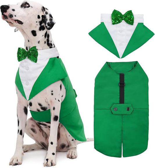 Kuoser Dog Tuxedo Dog Suit and Bandana Set, Dogs Tuxedo Wedding Party Suit, Dog Prince Wedding Bow Tie Shirt Formal Dog Wedding Attire for Large and Medium Dogs Golden Retriever Samo Bulldogs
