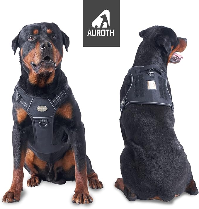 Auroth Tactical Harness for Large Dogs No Pull Adjustable Pet Harness Reflective K9 Working Training Easy Control Pet Vest Military Service Dog Harnesses Black L