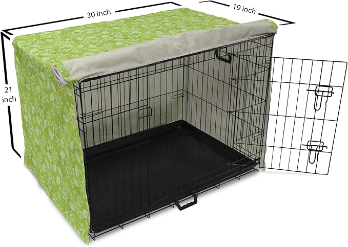 Lunarable Green Dog Crate Cover, Flourishing Spring Flowers Fresh Summer Meadow Themed Graphic Flora Print, Easy to Use Pet Kennel Cover for Cats & Medium Dogs, 30 Inch, Apple Green Pale Green