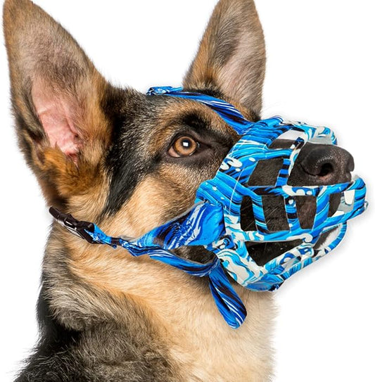 BARKLESS Dog Muzzle, Silicone Basket Muzzle for Small Medium Large Dogs, Soft Cage Muzzle Prevent Biting Chewing, Allow Drinking Panting, Suitable for German Shepherd