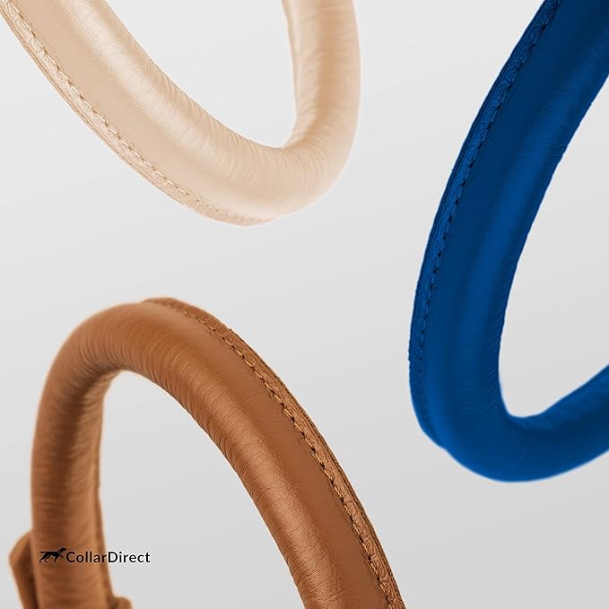 CollarDirect Rolled Leather Dog Collar, Soft Padded Round Puppy Collar, Handmade Genuine Leather Collar Dog Small Large Cat Collars 13 Colors (18-22 Inch, Deep Blue Textured)