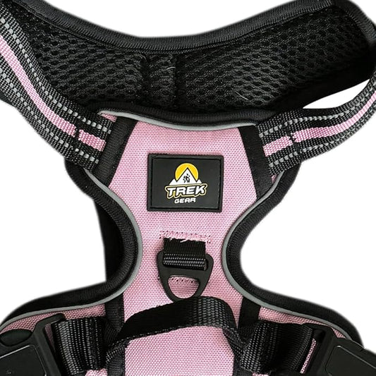 TrekGear Dog Harness, Pet Harness with 2 Leash Clips, Adjustable Soft Padded Dog Vest, Reflective No-Choke Pet Oxford Vest with Easy Control Handle (Pink - Small)