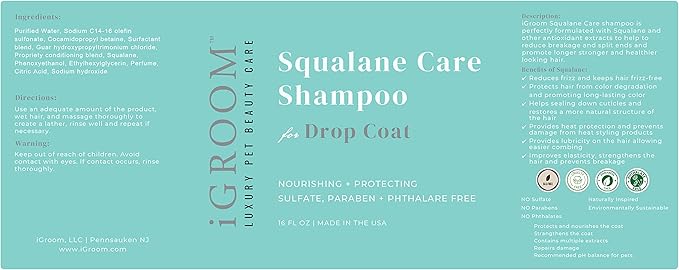 iGroom Dog Shampoo + Dog Conditioner Groomers Bundle - Squalane Care Dog Shampoo for Dropcoats, Strong and Healthy Hair, 16 oz - Pro-Keratin Leave-in Dog Conditioner, Excellent Detangling, 16 oz