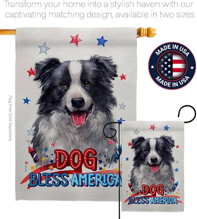 Breeze Decor Patriotic Border Collie House Flag Set Dog Puppy Spoiled Paw Canine Fur Pet Nature Farm Animal Creature Decoration Banner Small Garden Yard Gift Double-Sided, Made in USA