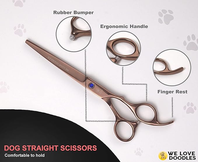 Dog Grooming Scissors Kit - Best Tools For Goldendoodles, Poodles & Doodles - Straight, Curved & Thinning Shears - Golden Doodle Grooming Kit - Professional Grade Steel, 4 Pc Set [We Love Doodles]