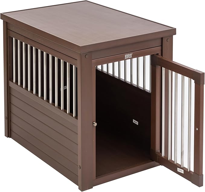 New Age Pet® ECOFLEX® Dog Crate End Table - Medium, Russet Brown, Durable Wood-Plastic Composite with Stainless Steel Latch, Easy Assembly, Fits Dogs Up to 50lbs, Compatible with Inn Place Cushion