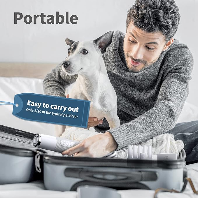 Dog Dryer, Portable Professional Pet Dog Blow Dryer, High Velocity Pet Dog Dryer for Household Travel Camping, Less Noise Pet Hair Grooming Hair Dryer, NTC Smart Temperature Adjustment