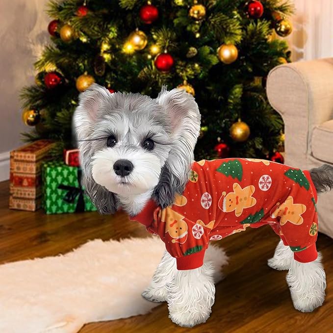 XPUDAC 4 Pieces Dog Pajamas for Small Dogs Pjs Clothes Puppy Onesies Outfits for Doggie Christmas Shirts Sleeper for Pet