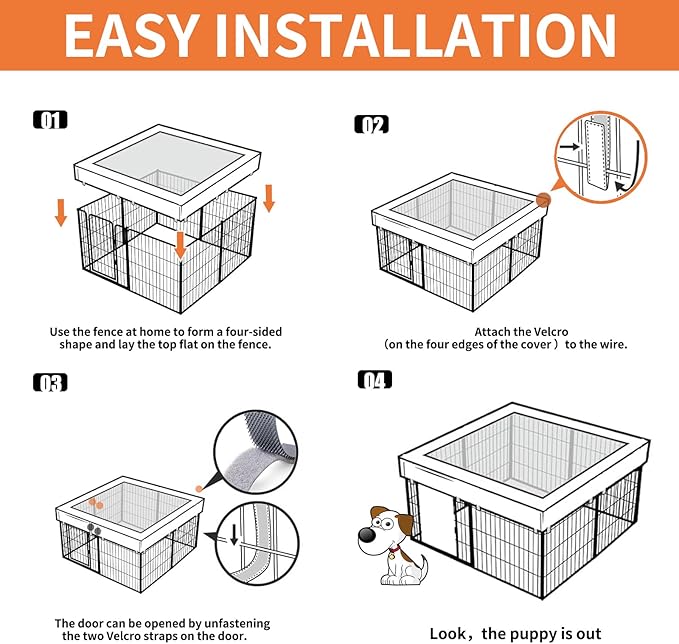 PJYuCien Square Top Cover - Fits 8 Panels 32 Inch Width Metal Dog Fence Dog Playpen (Note: Only PlayPen Top Cover, NO PLAYPEN!!!)…